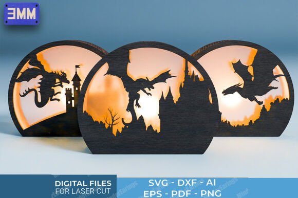 3D Dragon and Castle Lantern Laser Cut Files: Bring Fantasy to Life with Light and Wood
