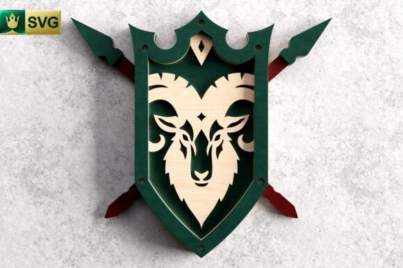 Ram Shield 3D Layered SVG Fantasy Cut